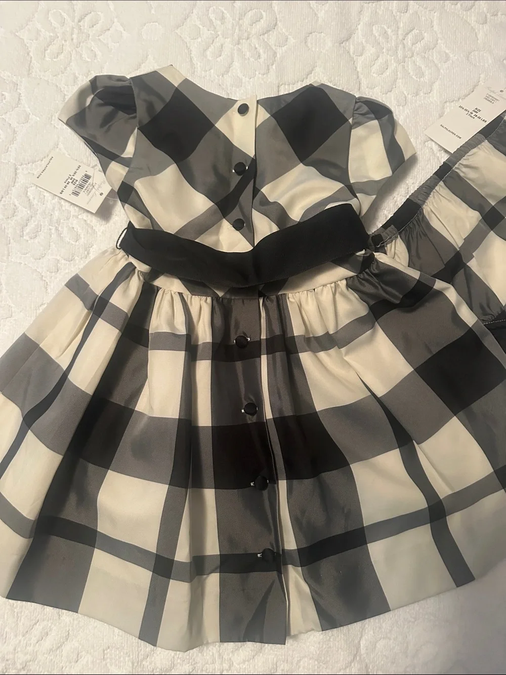 Lauren Ralph Lauren Black and Cream Plaid Party Dress with Bow